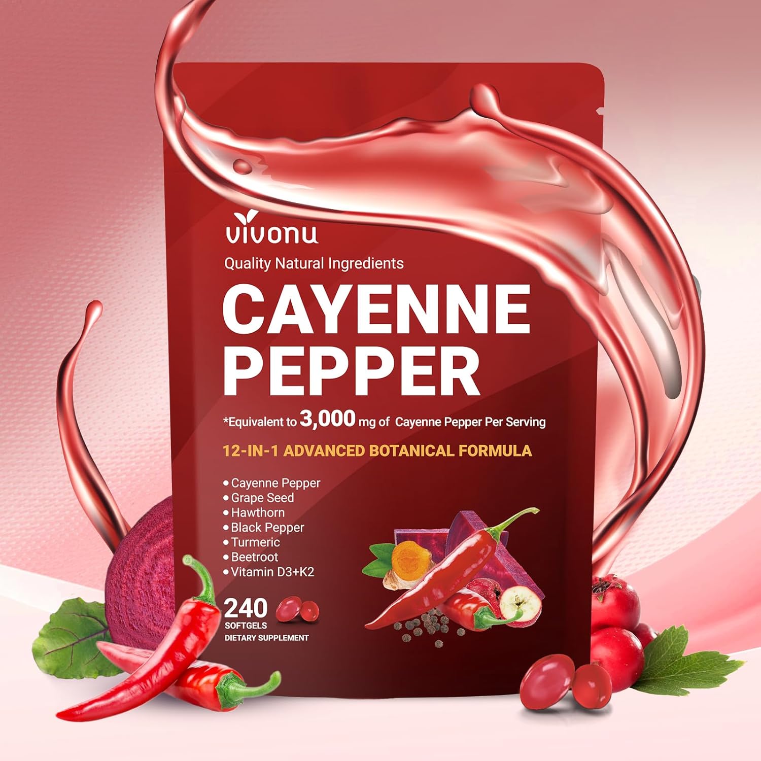 Vitamin D3 K2 Drop - VivoNu Cayenne Pepper Softgels Supplement, Supports