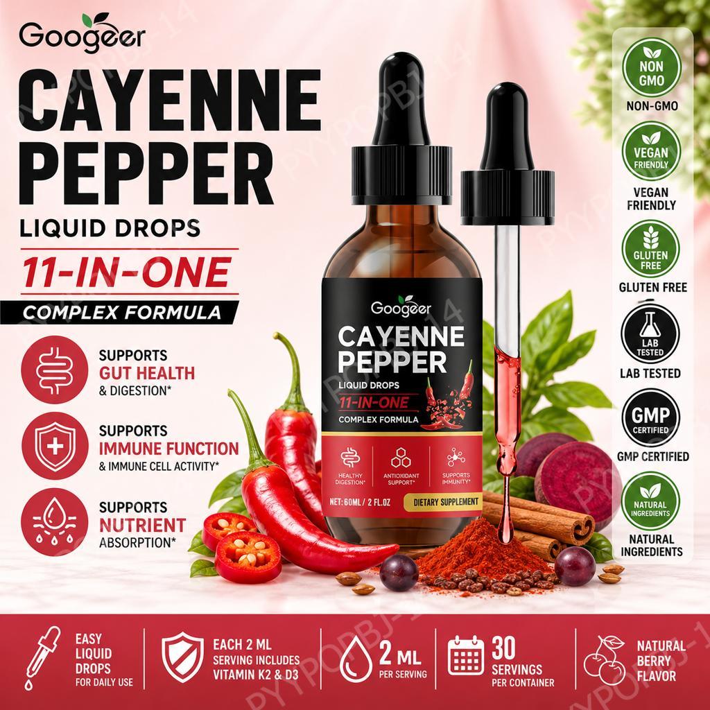 Vitamin D3 K2 Drop - Googeer Cayenne Pepper Liquid Drops 11-in-One