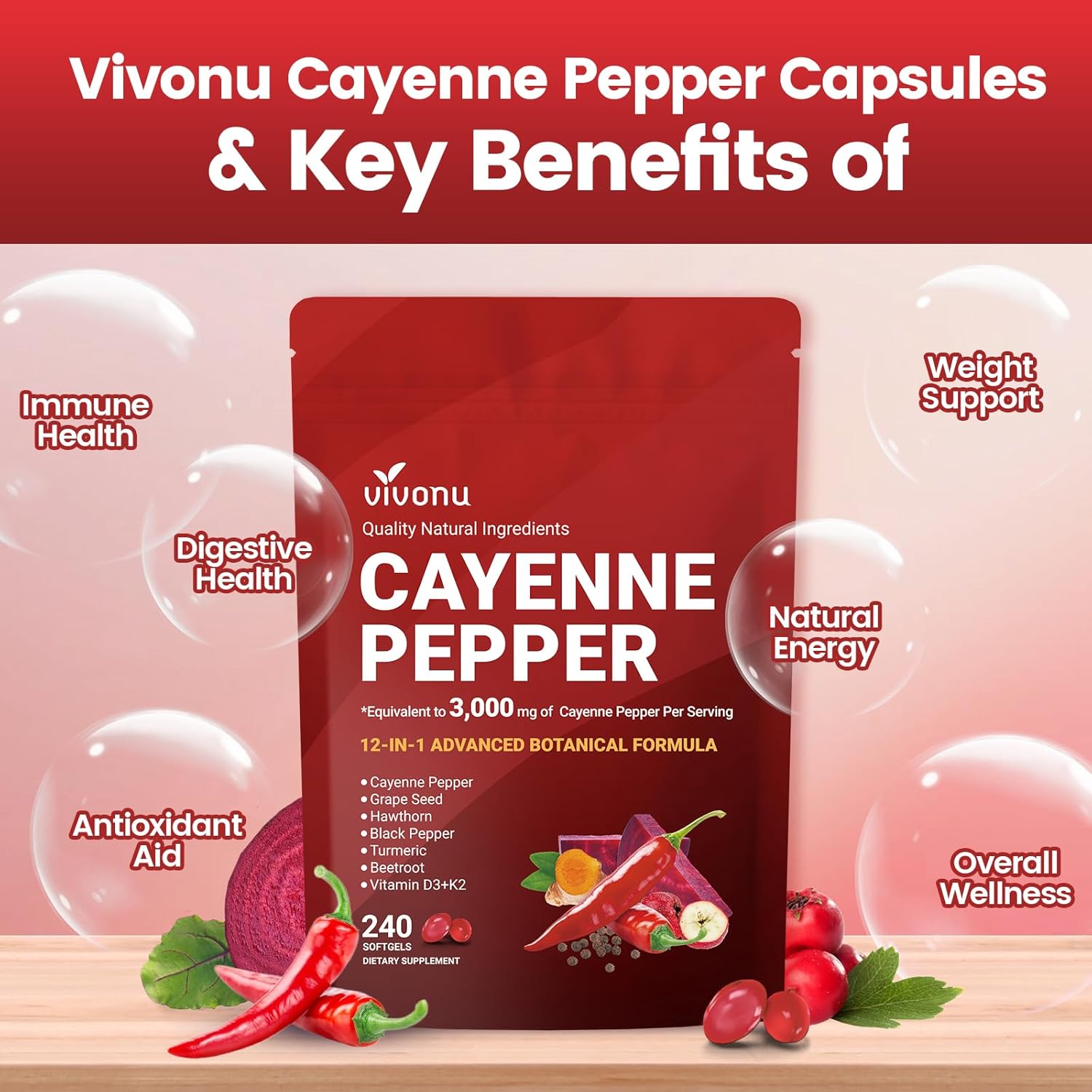 VivoNu Cayenne Pepper Softgels - đánh giá và giá Vitamin D3 K2 Drop