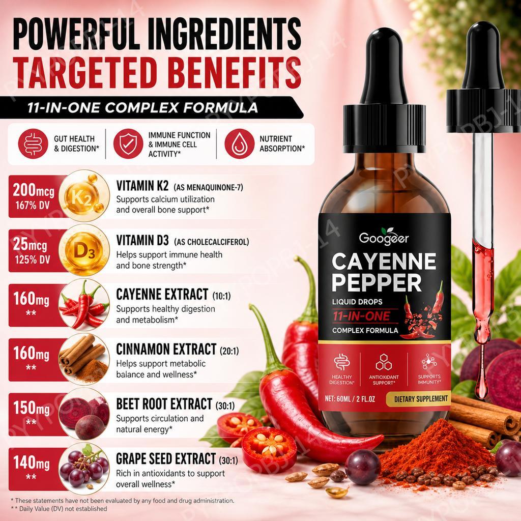 Googeer Cayenne Pepper Liquid  - đánh giá và giá Vitamin D3 K2 Drop